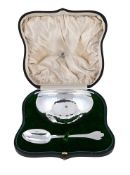 A CASED SILVER CHRISTENING BOWL