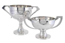 A SILVER TWIN HANDLED TROPHY CUP