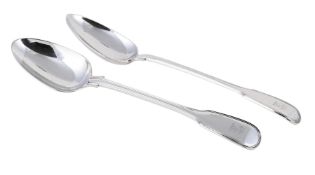 A PAIR OF WILLIAM IV SILVER FIDDLE AND THREAD PATTERN BASTING SPOONS