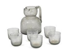 AN ITALIAN WATER PITCHER AND SIX TUMBLERS; MID 20TH CENTURY