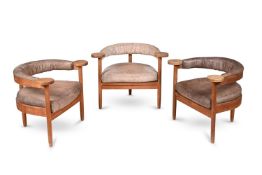 MODERNIST THREE ARMCHAIRS; MID 20TH CENTURY
