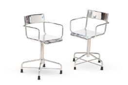 CHAS F. THACKRAY LTD (BRITISH), A PAIR OF REVOLVING ARMCHAIRS; SECOND HALF 20TH CENTURY