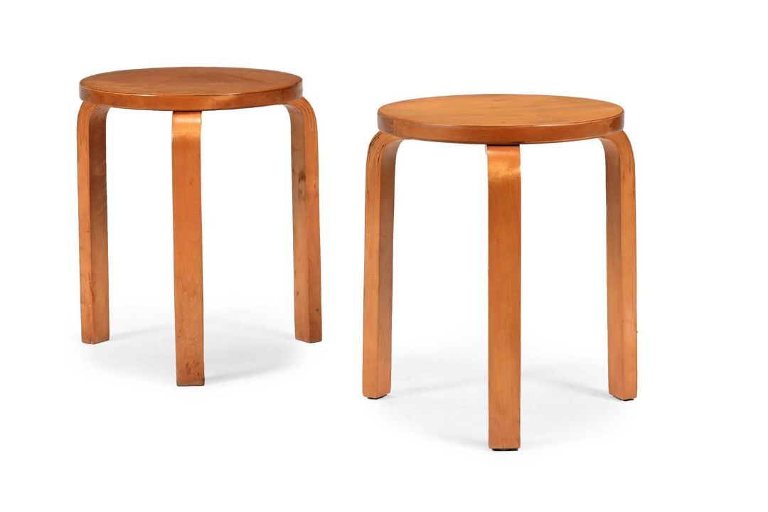 ALVAR AALTO (FINNISH, 1896-1976), A PAIR OF 'MODEL NO. 60' STOOLS; DESIGNED 1932-1933; LATE 1930s - Image 1 of 4
