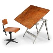 WIM RIETVELD & FRISO KRAMER; ARCHITECT'S TABLE AND CHAIR; MADE BY AHREND DE CIRKEL; 1963