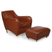 MATTHEW HILTON; A 'BALZAC' ARMCHAIR AND OTTOMAN; DESIGNED 1991; LATE 20TH CENTURY