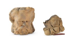 TWO CARVED STONE ARCHITECTURAL FIGURAL FRAGMENTS, 17TH CENTURY
