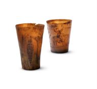 TWO ENGRAVED FOLK ART HORN BEAKERS, LATE 18TH OR EARLY 19TH CENTURY