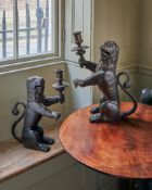 A PAIR OF BRONZE LION CANDLESTICKS, PROBABLY NUREMBERG, 19TH CENTURY, IN THE 17TH CENTURY STYLE