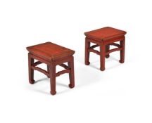 A PAIR OF CHINESE RED LACQUER TABLES OR STOOLS, 18TH OR 19TH CENTURY