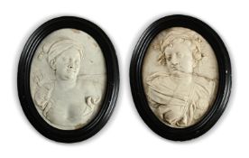 A PAIR OF MARBLE RELIEF ALLEGORICAL PLAQUES, EARLY TO MID 18TH CENTURY