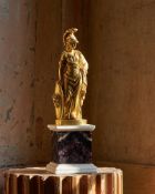 A GEORGE III GILT BRONZE FIGURE OF MINERVA ON A BLUE JOHN BASE, LATE 18TH CENTURY