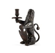 A BRONZE LION CANDLESTICK, PROBABLY NUREMBERG, 17TH CENTURY