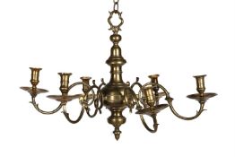A BRASS SIX LIGHT CHANDELIER, 18TH CENTURY