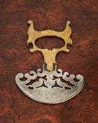 A RARE QUEEN ANNE BRASS AND STEEL HERB CUTTER, DATED 1710