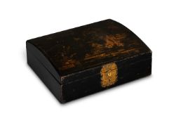 A QUEENE ANNE BLACK LACQUER AND GILT JAPANNED BOX, CIRCA 1710
