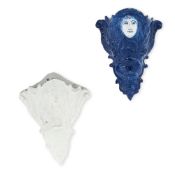 TWO ENGLISH DELFT WALL POCKETS, MID 18TH CENTURY