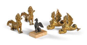 A GROUP OF BRONZE DECORATIVE ITEMS, 18TH CENTURY AND LATER
