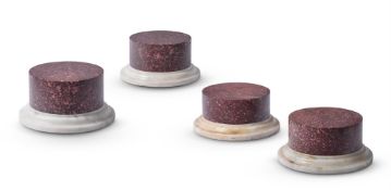 A GROUP OF FOUR PORPHYRY AND MARBLE STANDS, IN THE GRAND TOUR MANNER, 20TH CENTURY