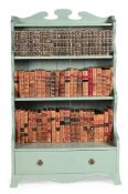 A GREEN PAINTED WATERFALL BOOKCASE, IN GEORGE III STYLE, 20TH CENTURY