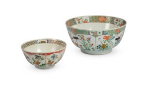 TWO CHINESE FAMILLE VERTE PUNCH BOWLS, KANGXI (1662 - 1722)