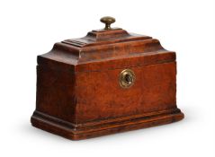 AN UNUSUAL EARLY GEORGE III SOLID BURR ELM TEA CADDY, CIRCA 1760