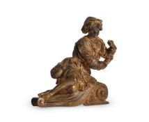 A GILT BRONZE FIGURE OF A RECLINING PASTORAL FIGURE, 19TH CENTURY