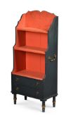 A PAINTED 'WATERFALL' OPEN BOOKCASE, IN REGENCY STYLE, LATE 19TH OR EARLY 20TH CENTURY