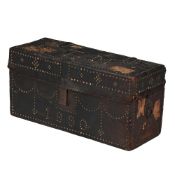 A LEATHER ON SOFTWOOD TRUNK, CIRCA 1890