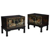 A NEAR PAIR OF CHINESE PAINTED AND LACQUERED SIDE CABINETS, CIRCA 1920
