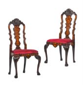 A PAIR OF DUTCH MAHOGANY AND FLORAL MARQUETRY SIDE CHAIRS, 18TH CENTURY