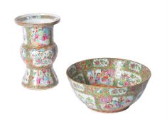 A CANTON FAMILLE ROSE MEDALLION GU-FORM VASE AND BOWL, 19TH CENTURY