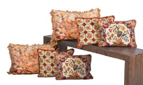 A GROUP OF SIX NEEDLEWORK AND TAPESTRY STYLE CUSHIONS, OF RECENT MANUFACTURE
