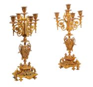 A PAIR OF GILT METAL AND GILT BRONZE FIVE LIGHT CANDELABRUM, FRENCH, LATE 19TH CENTURY