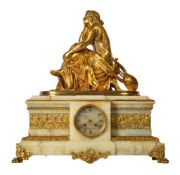 AN ONYX AND GILT BRASS MOUNTED CLOCK, SIGNED SCHOENEVER K., LATE 19TH CENTURY