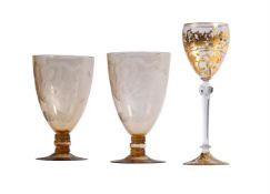 A PAIR OF GILT PAINTED GLASS GOBLETS, 20TH CENTURY