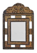 AN EBONISED AND REPOUSSE GILT BRASS MARGINAL FRAMED WALL MIRROR, DUTCH, 19TH CENTURY