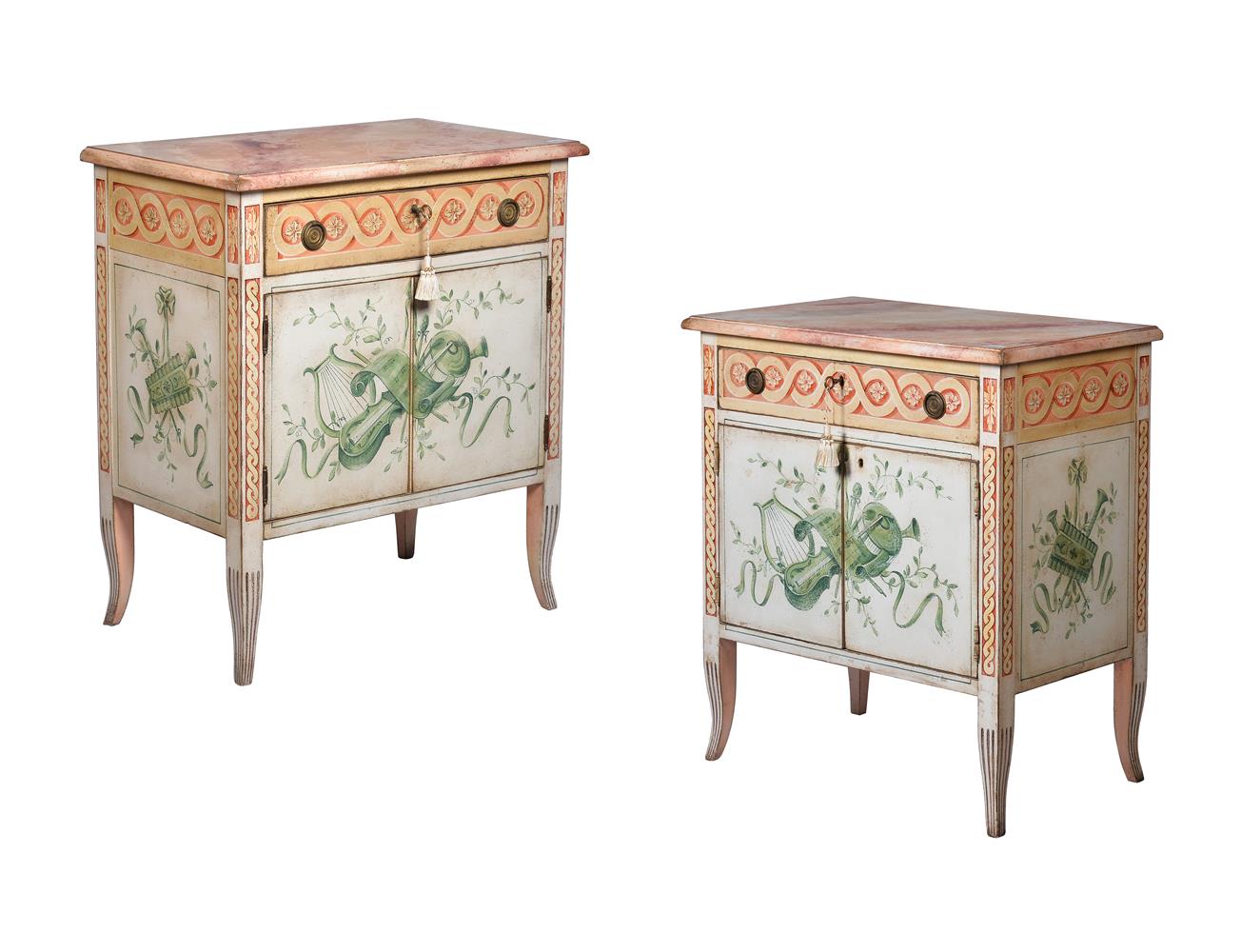 A PAIR OF POLYCHROME PAINTED SIDE CABINETS, ITALIAN, LATE 20TH CENTURY