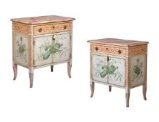 A PAIR OF POLYCHROME PAINTED SIDE CABINETS, ITALIAN, LATE 20TH CENTURY