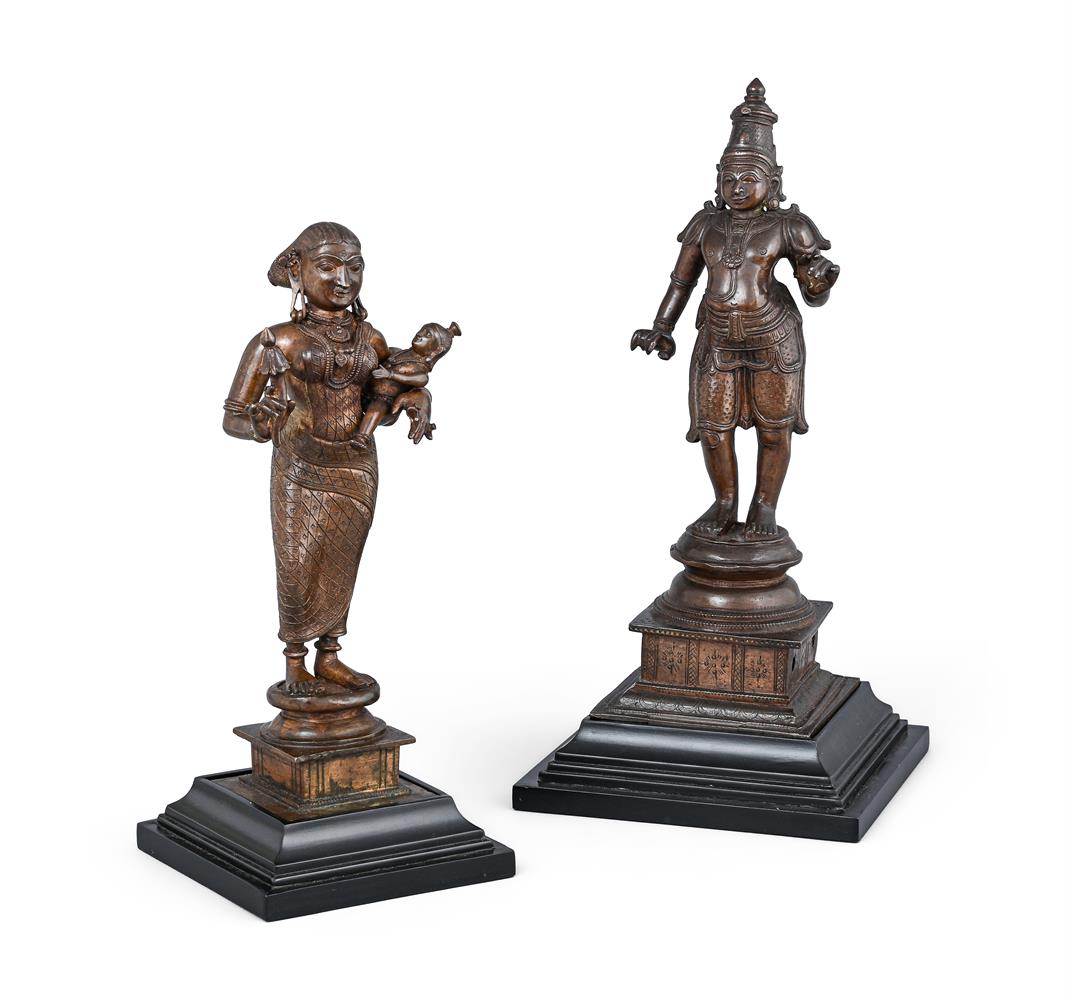 TWO INDIAN BRONZE DEITIES, 20TH CENTURY