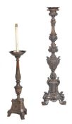 ITALIANATE SILVERED METAL FLOOR STANDING ALTAR CANDLESTICK, 19TH CENTURY AND LATER
