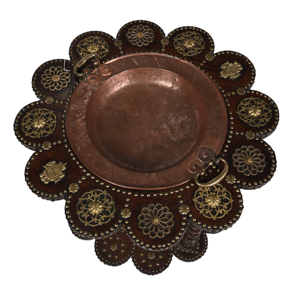 A WALNUT, BRASS MOUNTED TWO TIER BRASERO, IN SPANISH STYLE, LATE 19TH OR EARLY 20TH CENTURY - Image 3 of 3