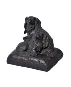 CHARLES VALTON (1851-1918), A BRONZE GROUP OF TWO KING CHARLES DOGS SEATED ON A CUSHION