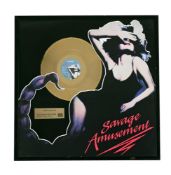 A SCORPIONS FRAMED LONG PLAYING RECORD (LP), SAVAGE AMUSEMENT DATED 1988