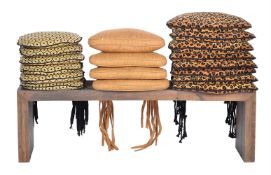A GROUP OF EIGHTEEN SEAT CUSHIONS WITH TIES, OF RECENT MANUFACTURE