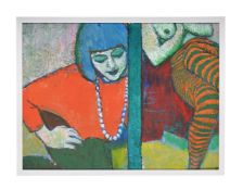 λ EWART JOHNS (BRITISH 1923-2013), DIPYTYCH: SARAH IN BLUE HAIR & STRIPED TIGHTS