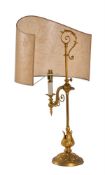 A GILT METAL AND ORMOLU ADJUSTABLE STUDENTS LAMP, LAST QUARTER 19TH CENTURY AND LATER