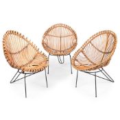 A GROUP OF THREE ITALIAN RATTAN CHAIRS, SECOND HALF 20TH CENTURY