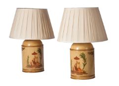 A PAIR OF TOLEWARE LAMPS, 20TH CENTURY