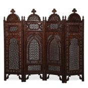 AN ANGLO INDIAN CARVED HARDWOOD FOUR LEAF SCREEN, LATE 19TH CENTURY