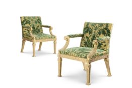 A PAIR OF 'WILLIAM KENT' GILTWOOD OPEN ARMCHAIRS, MODERN